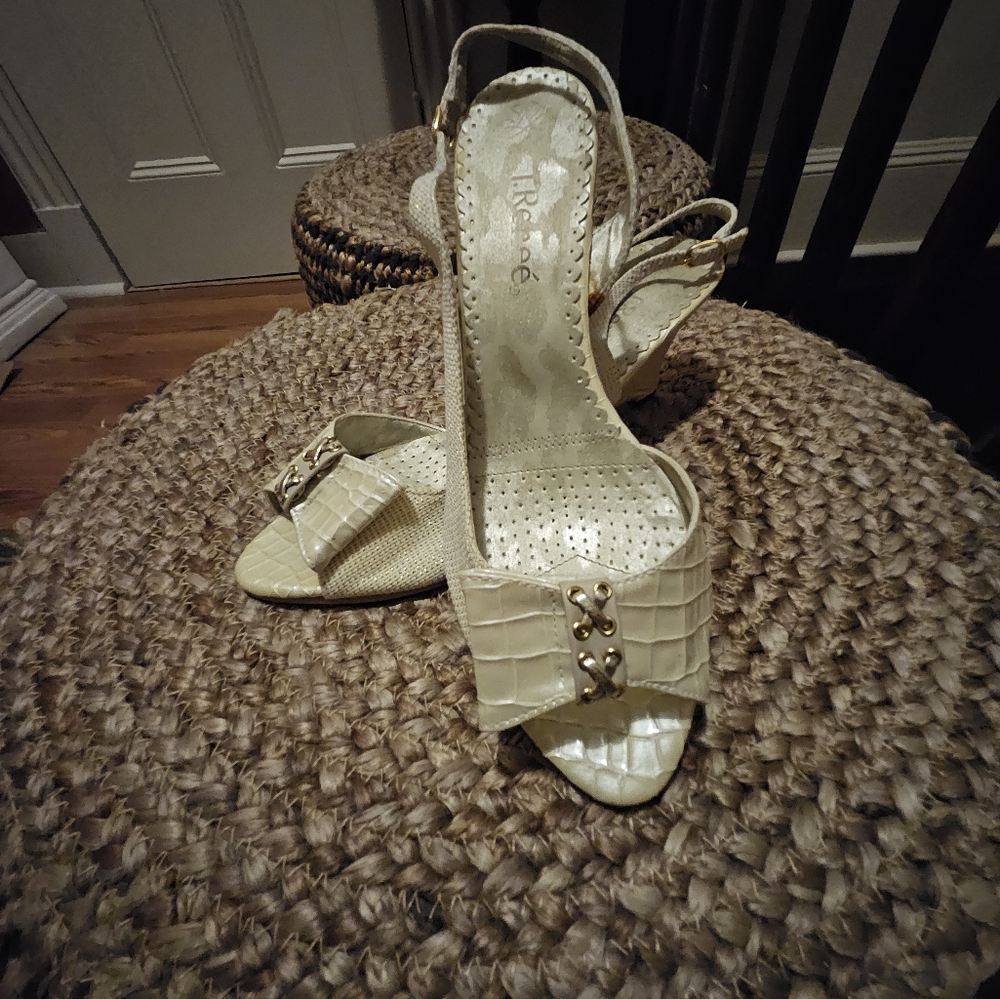 Peep-toe slingback wedges by J. Renee